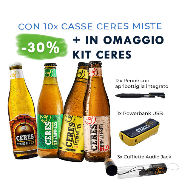 Promo -30% Bancale 10 Casse Birre Ceres (4x Strong Ale, 2x Extreme TEN, 2x Unfiltered, 2x Hempiness)