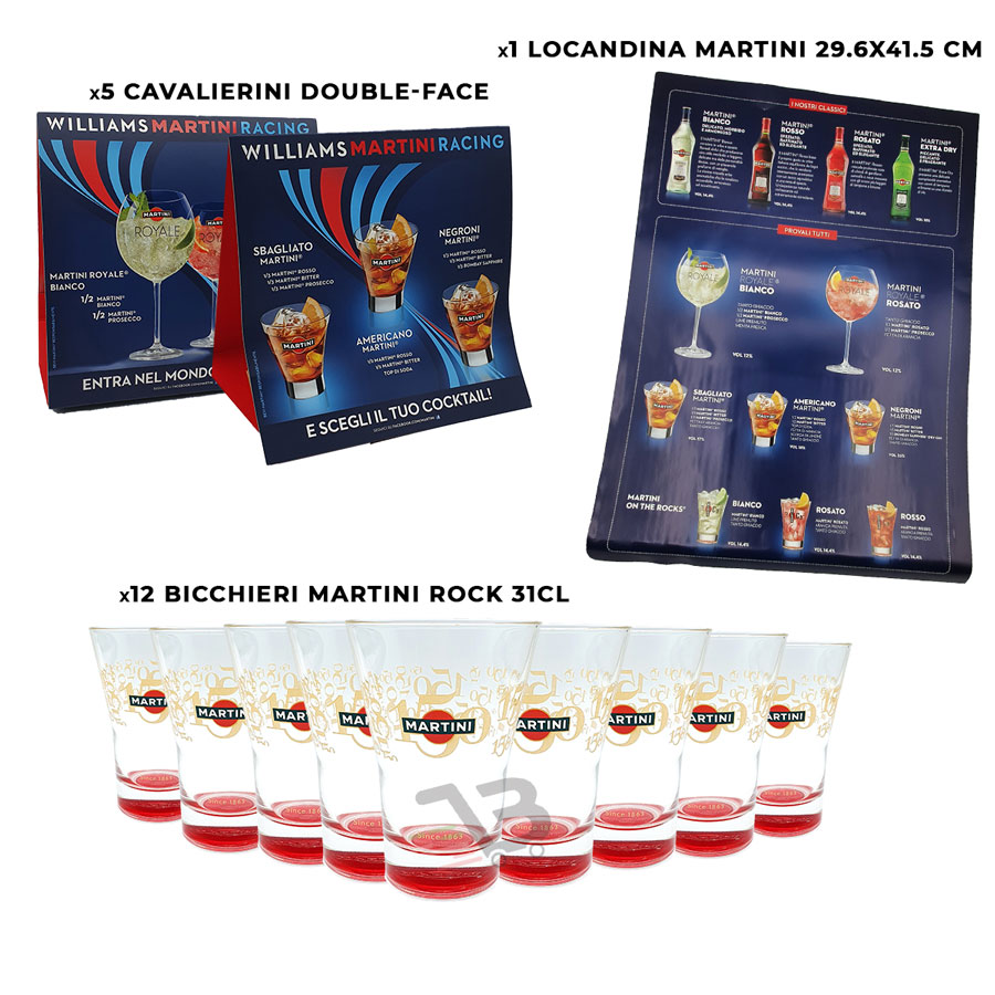 KIT Martini Classic 12x Bicchieri Martini Rock 31cl + 5x Cavalierini