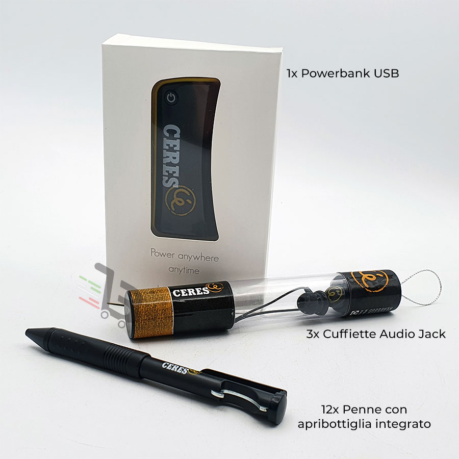 KIT Ceres: Powebank + 12x Penne + 3x Cuffiette audio jack