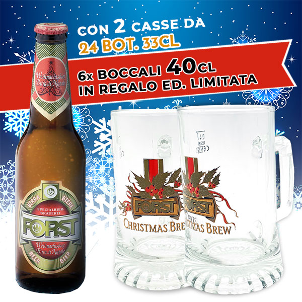 Promo Birra di Natale Forst Christmas Brew 33cl 2x Casse da 24 bt - In omaggio 6 boccali 40cl