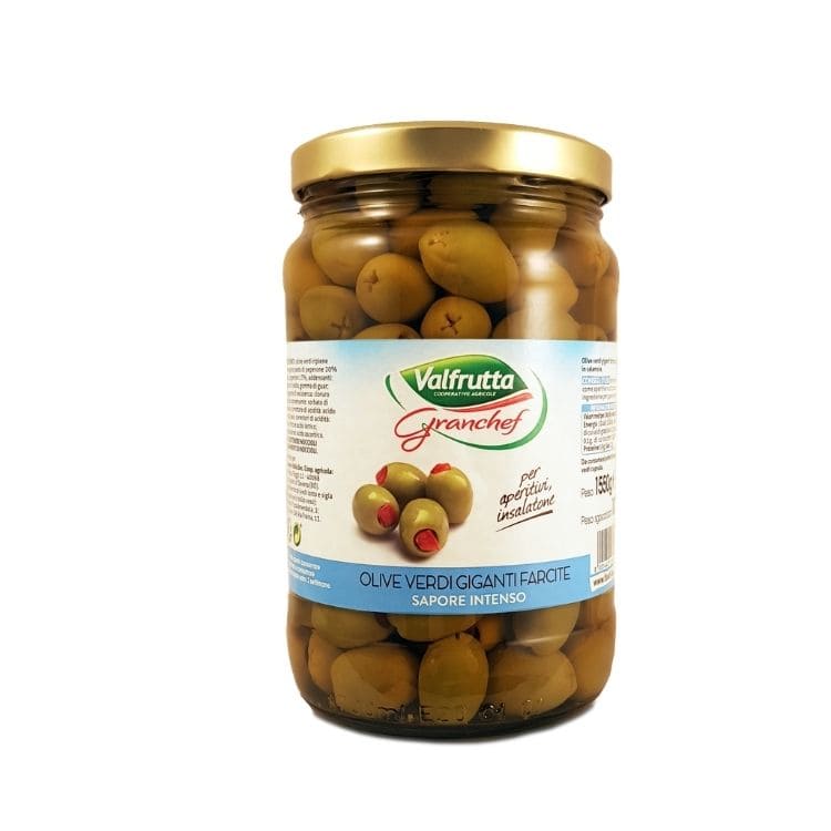 Olive Verdi Giganti Valfrutta Granchef Farcite al Peperone Baratollo 1,5 kg