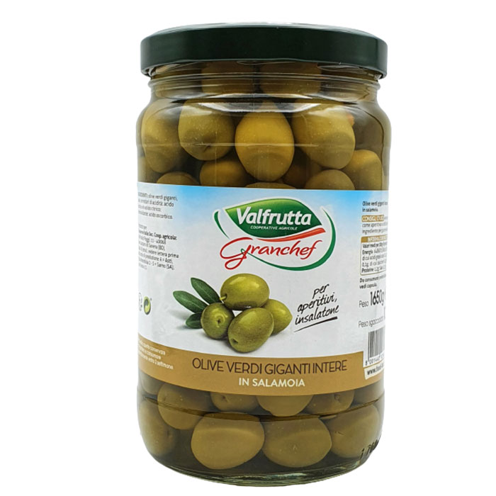 Olive Verdi Giganti in Salamoia Valfrutta Granchef Barattolo 1,6 kg